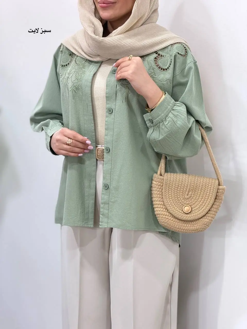 تونیک مانتویی لینن سوزندوزی مهدیس